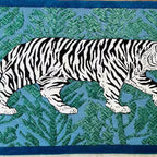 Modern Blue Tiger Design Hand Tufted Wool Loop Cut Area Rug
