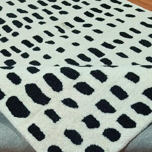 Modern Black & Beige Abstract Hand Tufted Wool Area Rug