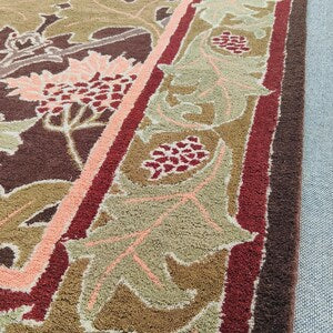 Cecil Brown & Green Hand Knotted Traditional Wool Area Rug for Bedroom & Hall