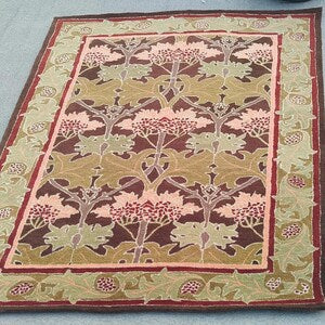 Cecil Brown & Green Hand Knotted Traditional Wool Area Rug for Bedroom & Hall
