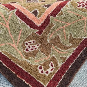 Cecil Brown & Green Hand Knotted Traditional Wool Area Rug for Bedroom & Hall