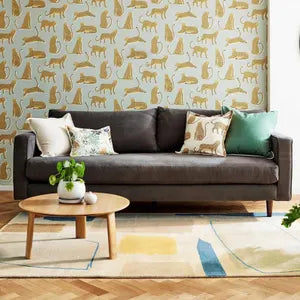 Hand-Tufted Abstract Geometric Rug – Blue Beige Mustard