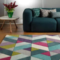 Funky Chevron Blue &amp; Green Hand-Tufted Rug