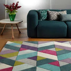 Funky Chevron Blue &amp; Green Hand-Tufted Rug