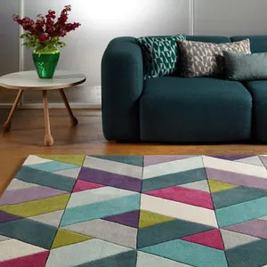 Funky Chevron Blue &amp; Green Hand-Tufted Rug