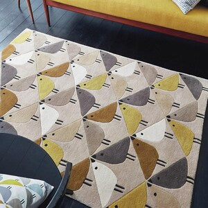 Modern Hand-Tufted Bird Pattern Rug – Scandinavian Geometric Area Carpet