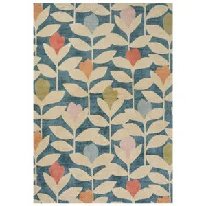 Elegant Blue & Beige Modern Floral Hand-Tufted Wool Rug