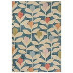 Elegant Blue & Beige Modern Floral Hand-Tufted Wool Rug