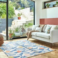 Elegant Blue & Beige Modern Floral Hand-Tufted Wool Rug