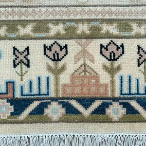 Oushak Premium Beige & Blue Hand-Knotted Oushak Area Rug for Elegant Home & Office Décor