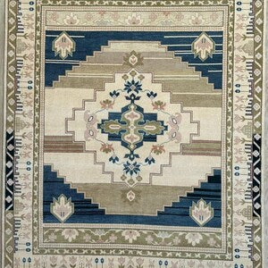 Oushak Premium Beige & Blue Hand-Knotted Oushak Area Rug for Elegant Home & Office Décor