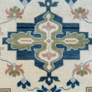 Oushak Premium Beige & Blue Hand-Knotted Oushak Area Rug for Elegant Home & Office Décor