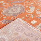 Vintage Oushak Hand-Knotted Wool Rug – Traditional Floral Design in Rust Orange & Beige