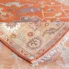 Vintage Oushak Hand-Knotted Wool Rug – Traditional Floral Design in Rust Orange & Beige