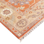 Vintage Oushak Hand-Knotted Wool Rug – Traditional Floral Design in Rust Orange & Beige