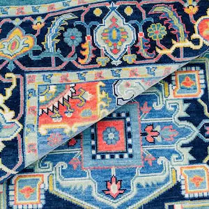 Oushak Hand-Knotted Turkish Rug – Premium Blue Luxury Carpet for Living Room Décor