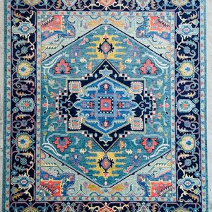 Oushak Hand-Knotted Turkish Rug – Premium Blue Luxury Carpet for Living Room Décor