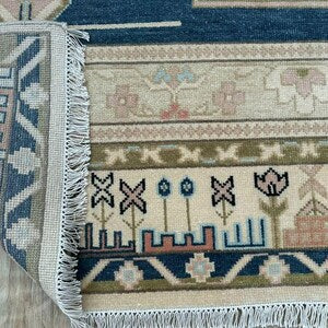 Oushak Premium Beige & Blue Hand-Knotted Oushak Area Rug for Elegant Home & Office Décor