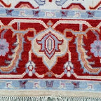 Hand-Knotted Persian Oushak Wool Rug – Cherry Red & Blue Geometric Medallion Oriental Area Rug