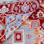 Hand-Knotted Persian Oushak Wool Rug – Cherry Red & Blue Geometric Medallion Oriental Area Rug