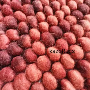 Handcrafted Red Pebble Felt Ball Rug – Soft Wool Area Carpet for Boho Interiors