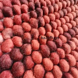 Handcrafted Red Pebble Felt Ball Rug – Soft Wool Area Carpet for Boho Interiors