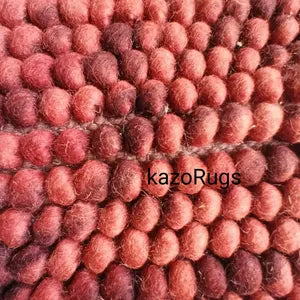 Handcrafted Red Pebble Felt Ball Rug – Soft Wool Area Carpet for Boho Interiors