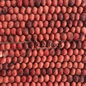 Handcrafted Red Pebble Felt Ball Rug – Soft Wool Area Carpet for Boho Interiors
