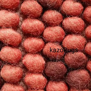 Handcrafted Red Pebble Felt Ball Rug – Soft Wool Area Carpet for Boho Interiors