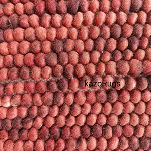 Handcrafted Red Pebble Felt Ball Rug – Soft Wool Area Carpet for Boho Interiors