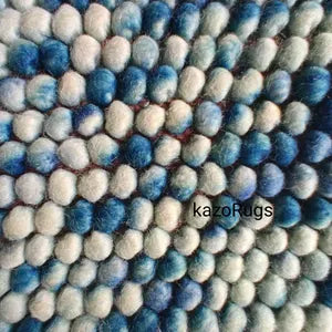Ocean Pebble Wool Rug – Blue & Ivory Bubble Weave
