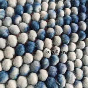 Ocean Pebble Wool Rug – Blue & Ivory Bubble Weave