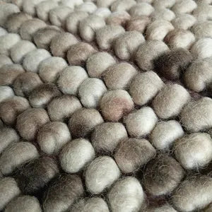 Earth Tone Chunky Felt Pebble Wool Rug – Handmade Boho Carpet