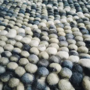 Handmade Wool Pebble Rug – Blue Grey Felt Ball Area Rug