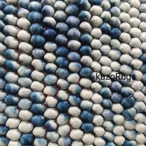 Ocean Pebble Wool Rug – Blue & Ivory Bubble Weave