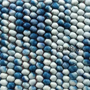 Ocean Pebble Wool Rug – Blue & Ivory Bubble Weave