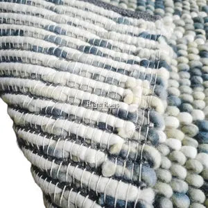 Handmade Wool Pebble Rug – Blue Grey Felt Ball Area Rug