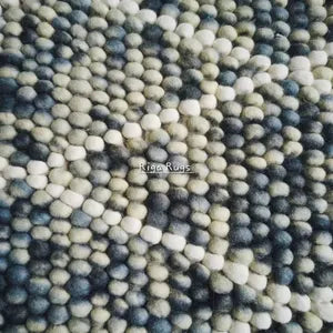Handmade Wool Pebble Rug – Blue Grey Felt Ball Area Rug