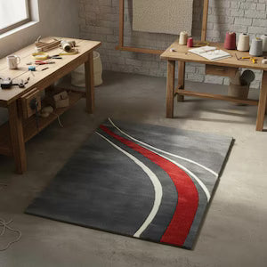 Modern Racing Stripe Hand-Tufted Wool Area Rug