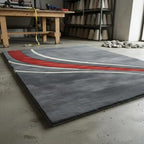 Modern Racing Stripe Hand-Tufted Wool Area Rug