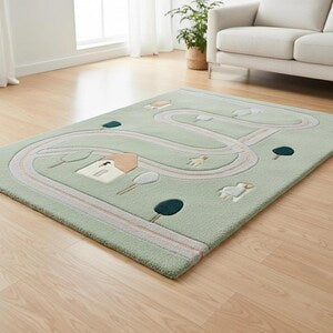 Sage Green Hand-Tufted Wool Kids Play Rug