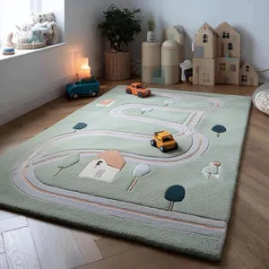 Sage Green Hand-Tufted Wool Kids Play Rug