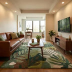 Modern Botanical Leaf Wool Hand-Tufted Rug