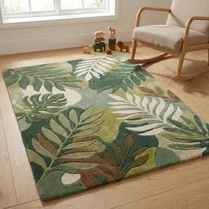 Modern Botanical Leaf Wool Hand-Tufted Rug
