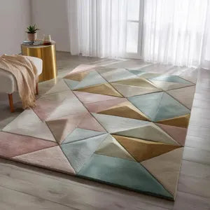 Modern 3D Geometric Hand-Tufted Rug – Pastel Design