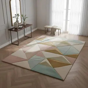 Modern 3D Geometric Hand-Tufted Rug – Pastel Design