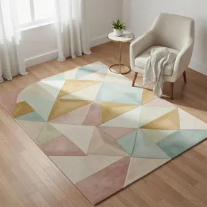 Modern 3D Geometric Hand-Tufted Rug – Pastel Design