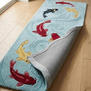 Hand-Tufted Koi Runner Rug – Japanese Style in Aqua Blue