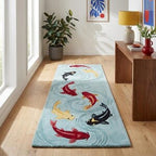 Hand-Tufted Koi Runner Rug – Japanese Style in Aqua Blue