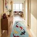 Hand-Tufted Koi Runner Rug – Japanese Style in Aqua Blue